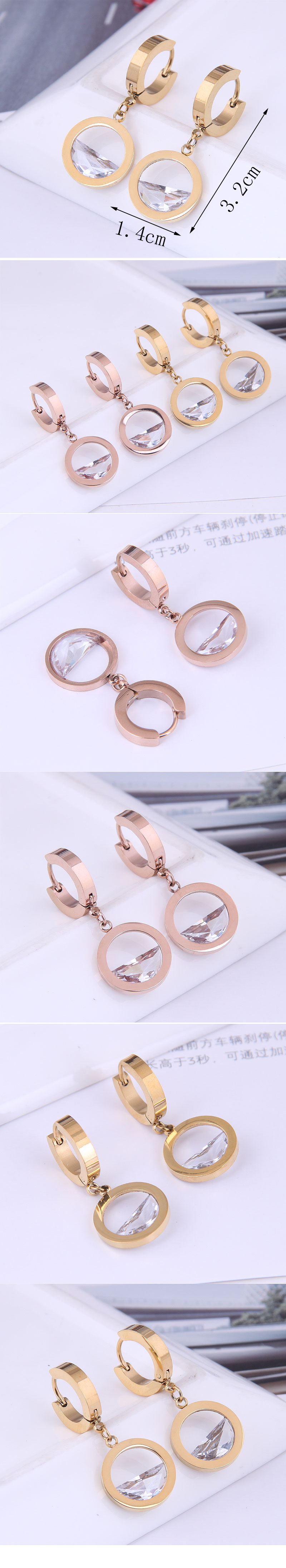 Fashion Titanium Steel Concise Circle Zircon Graceful Personality Earrings