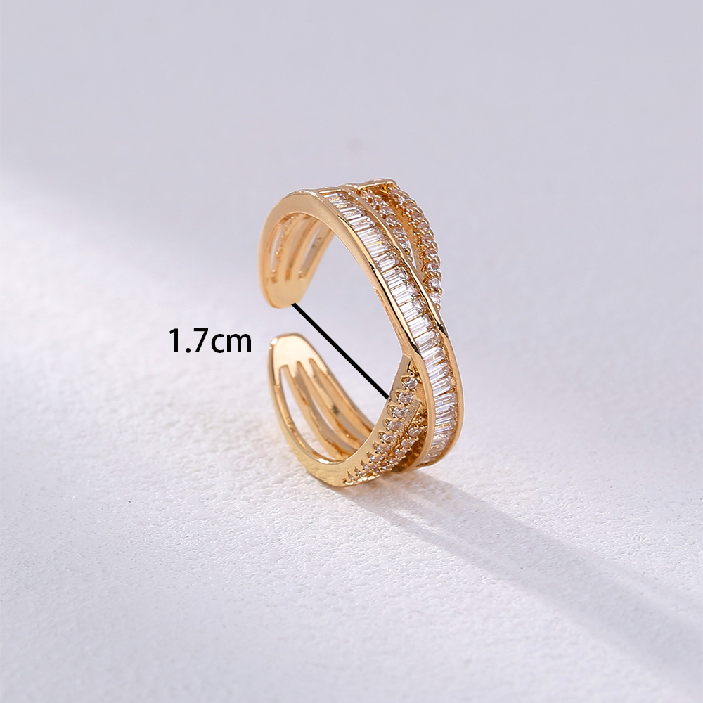 Fashion Alloy Rectangle Rings Office Family Gathering Date Inlay Diamond Zircon Copper Rings