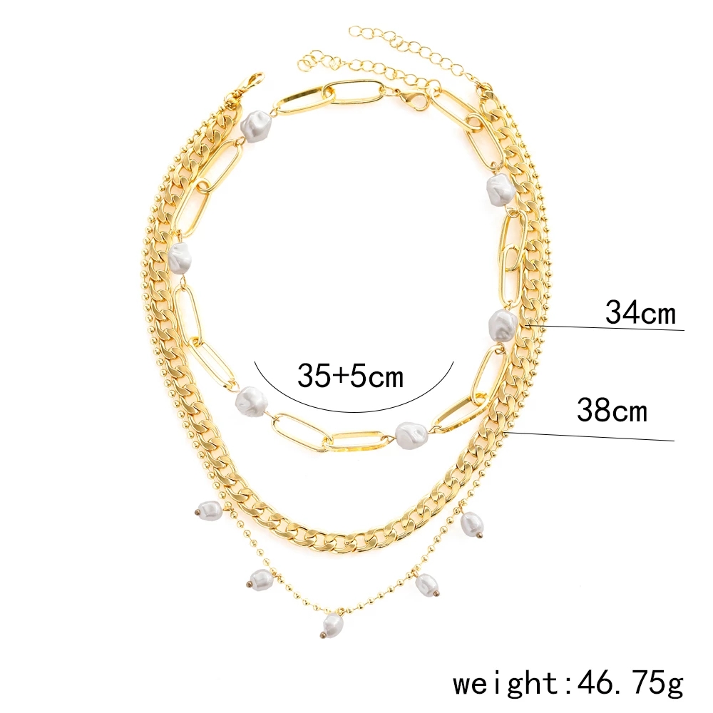 Fashion Creative Gold Plated Pearl Beaded Multi-Layer Clavicle Chain Necklace