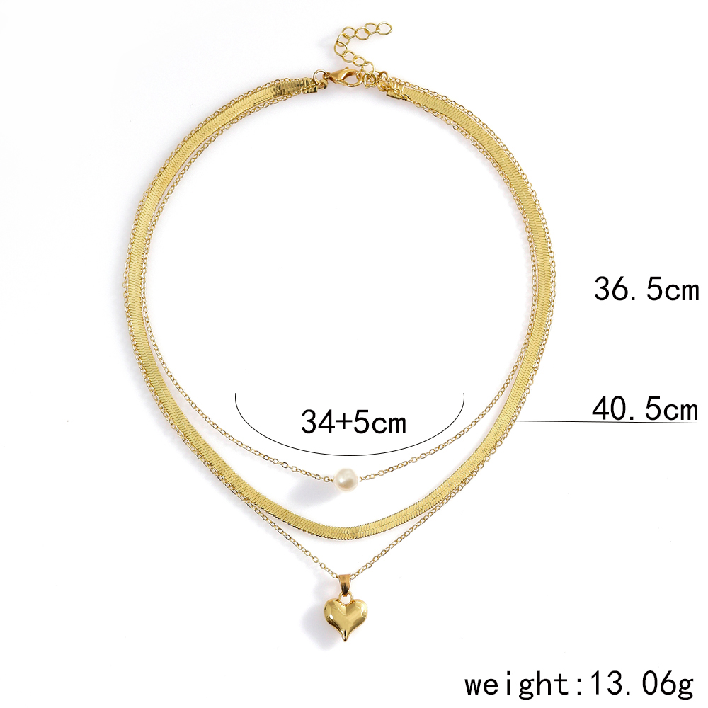 Fashion Creative Gold Plated Heart Pearl Pendant Multi-Layer Clavicle Chain Necklace