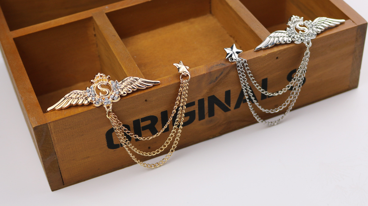 retro style Angel Wings hollow letter chain alloy Brooch