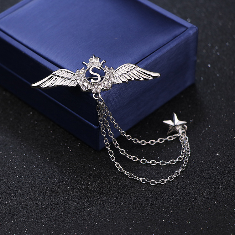 retro style Angel Wings hollow letter chain alloy Brooch