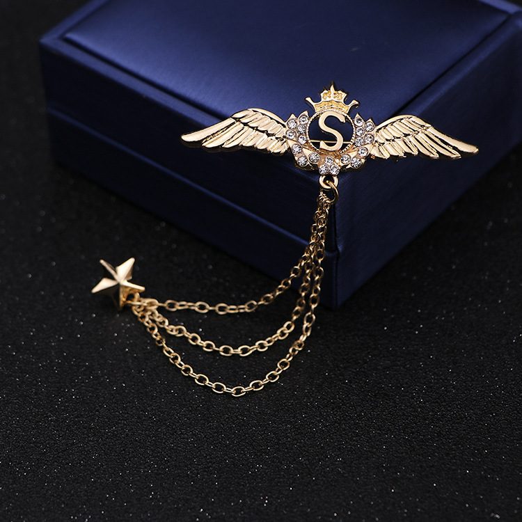 retro style Angel Wings hollow letter chain alloy Brooch