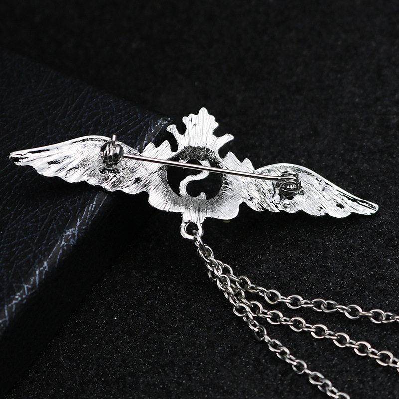 retro style Angel Wings hollow letter chain alloy Brooch