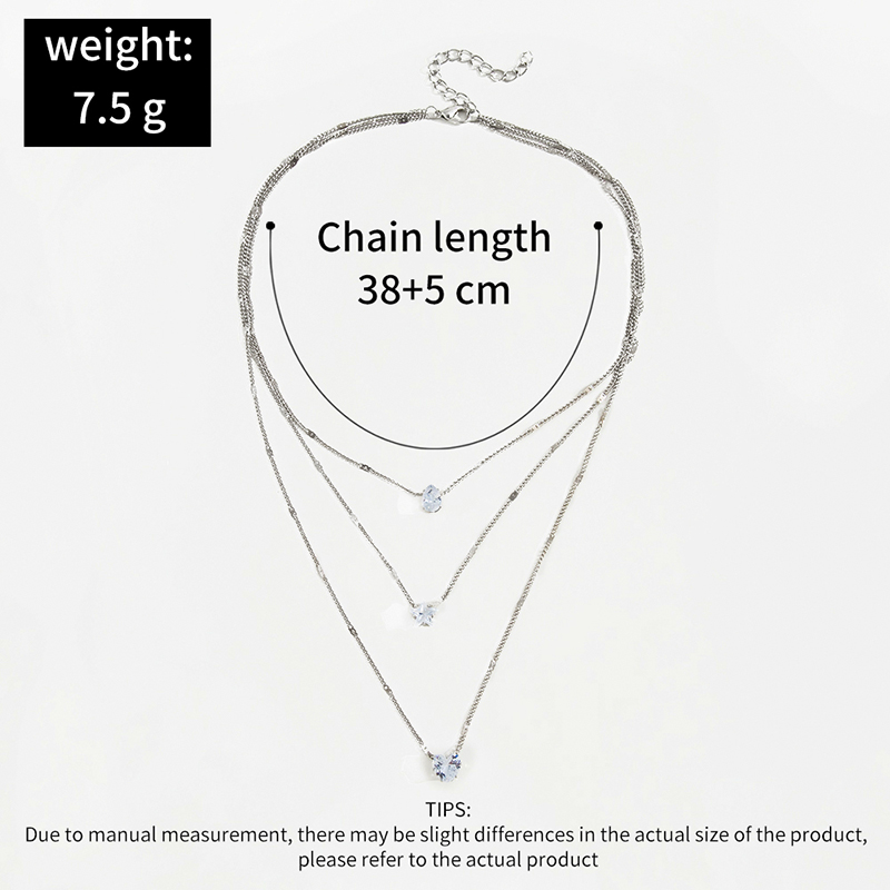 Fashion Elegant Water Drop Heart Star Shape Zircon Pendant Multi-Layer Clavicle Chain Necklace