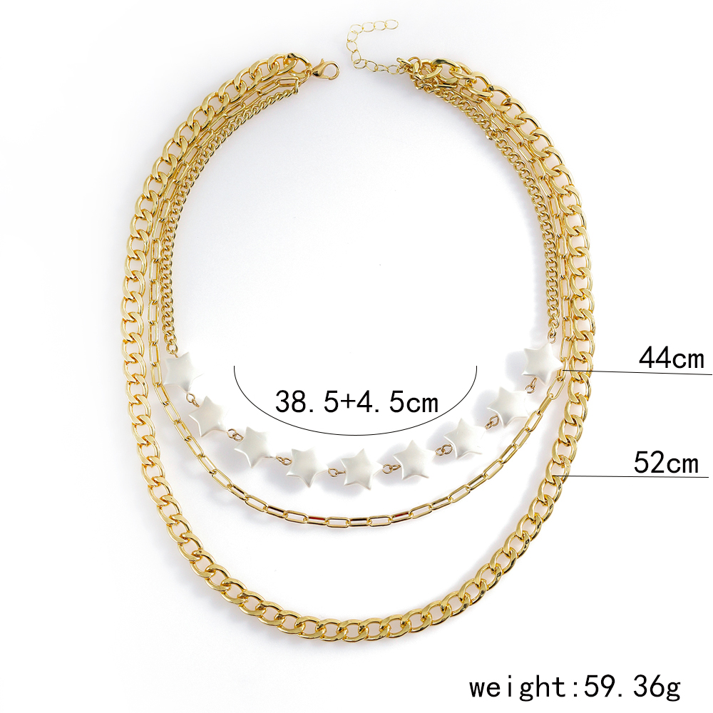 Fashion Elegant Gold Plated White Star Beaded Multi-Layer Clavicle Chain Necklace