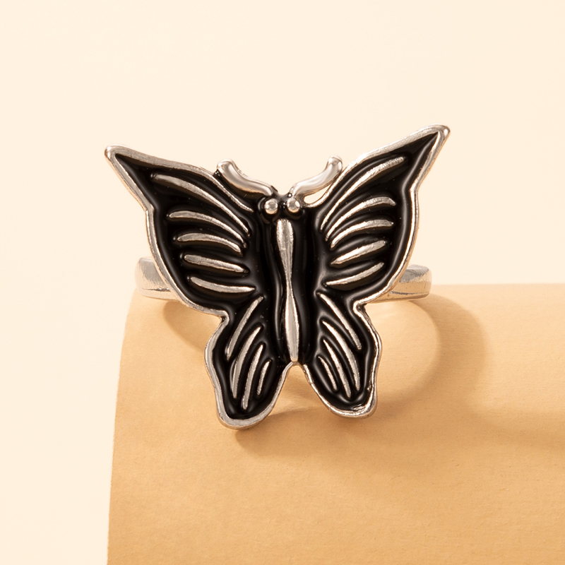 Fashion Black Oil Dripping Butterfly Geometric Animal Alloy Ring