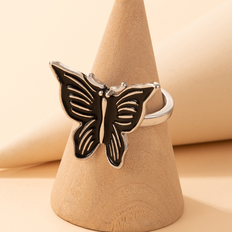 Fashion Black Oil Dripping Butterfly Geometric Animal Alloy Ring