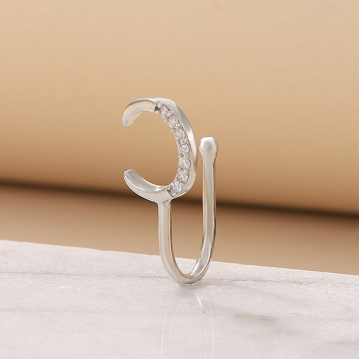 Moon Copper Inlaid Zircon U-Shaped Adjustable Nose Ring Nose Clip