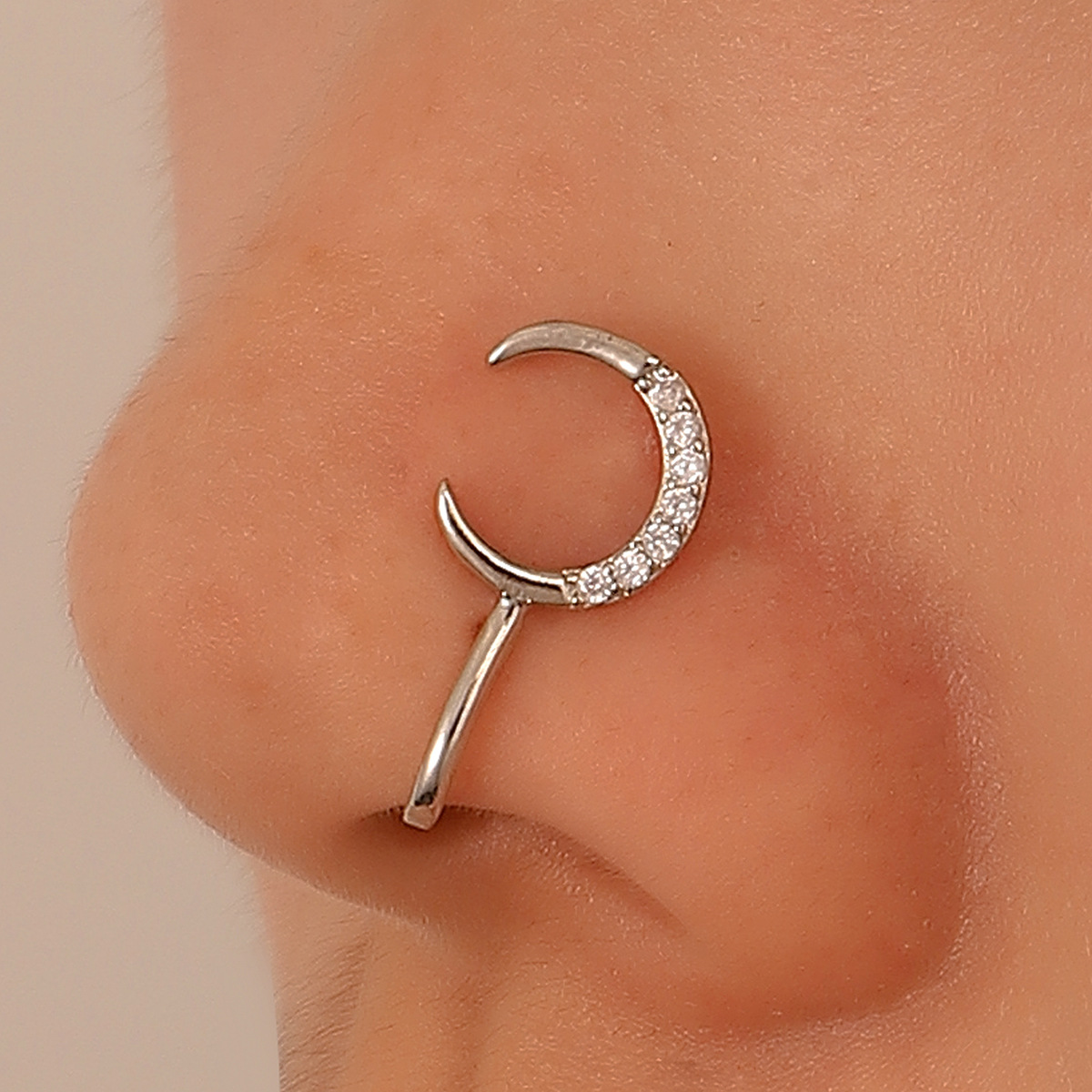 Moon Copper Inlaid Zircon U-Shaped Adjustable Nose Ring Nose Clip