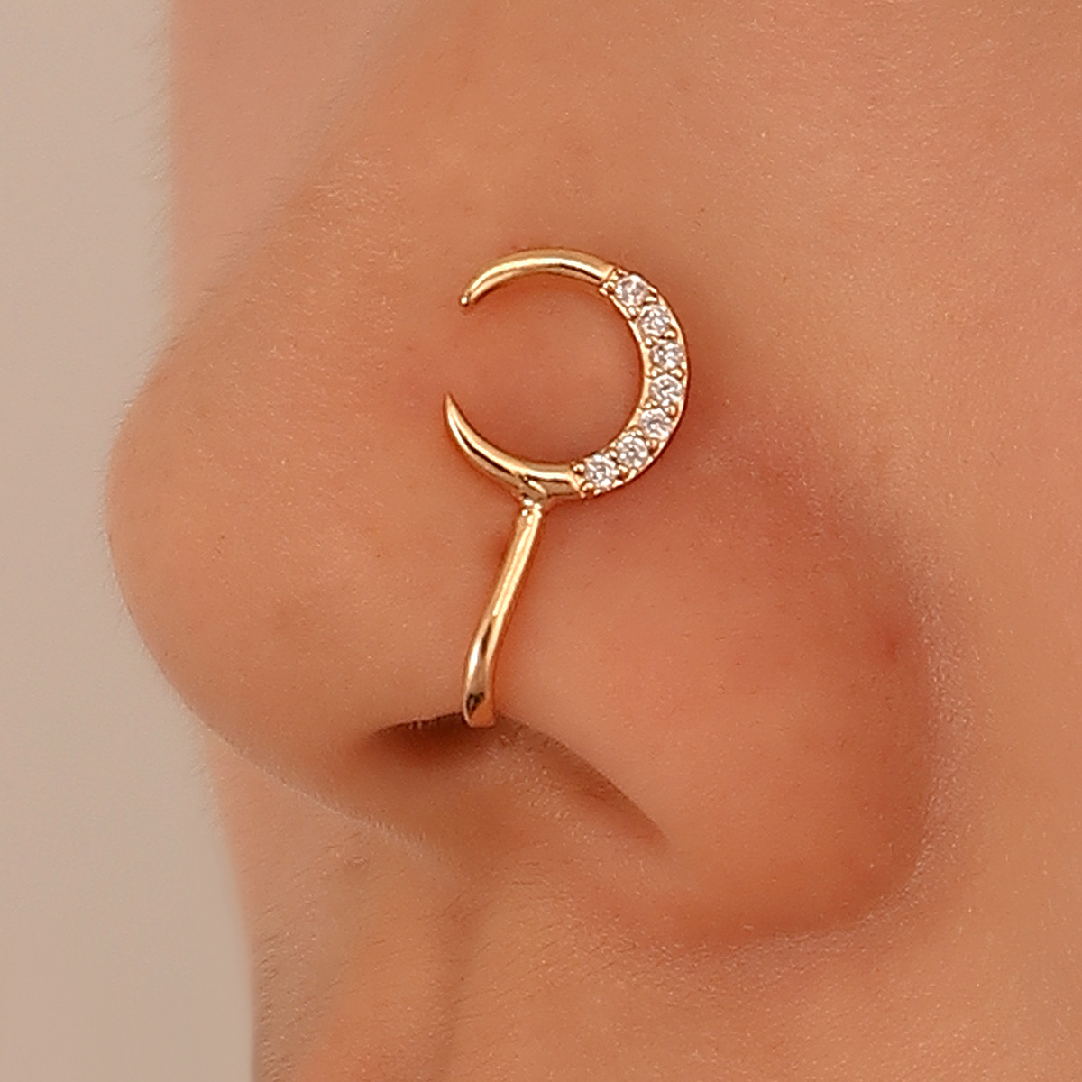 Moon Copper Inlaid Zircon U-Shaped Adjustable Nose Ring Nose Clip