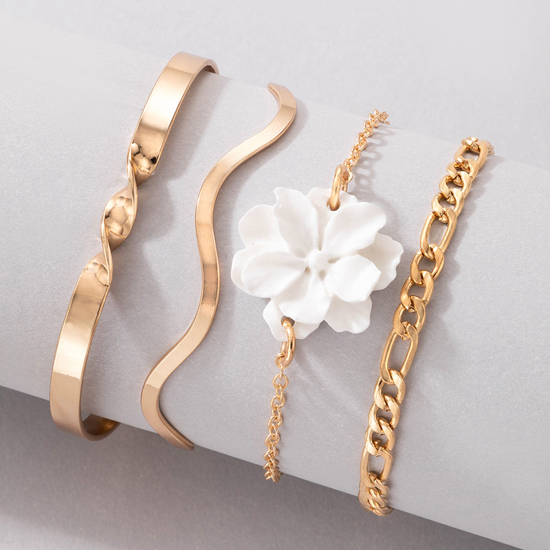 Fashion Ornament Camellia Four Pieces Alloy Geometric Bracelet Set