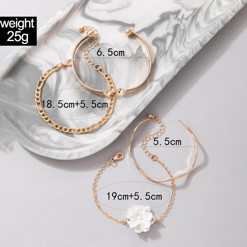 Fashion Ornament Camellia Four Pieces Alloy Geometric Bracelet Set