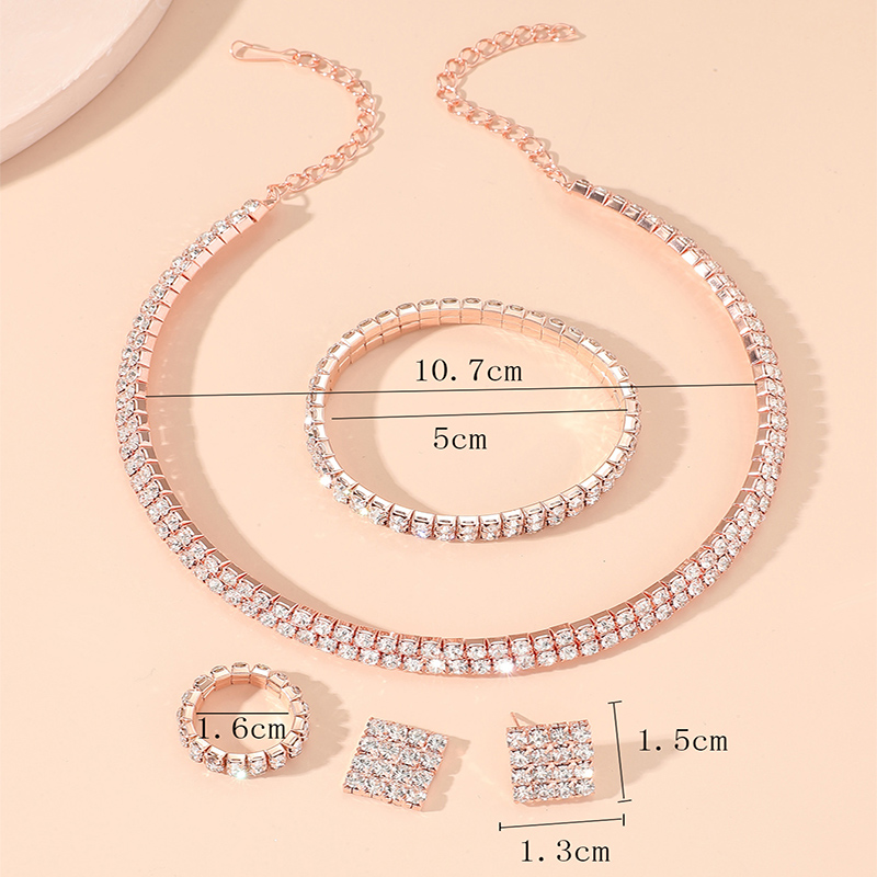 Fashion Elegant Claw Chain Welding Rhinestone Ear Studs Bracelet Necklace Ring Set