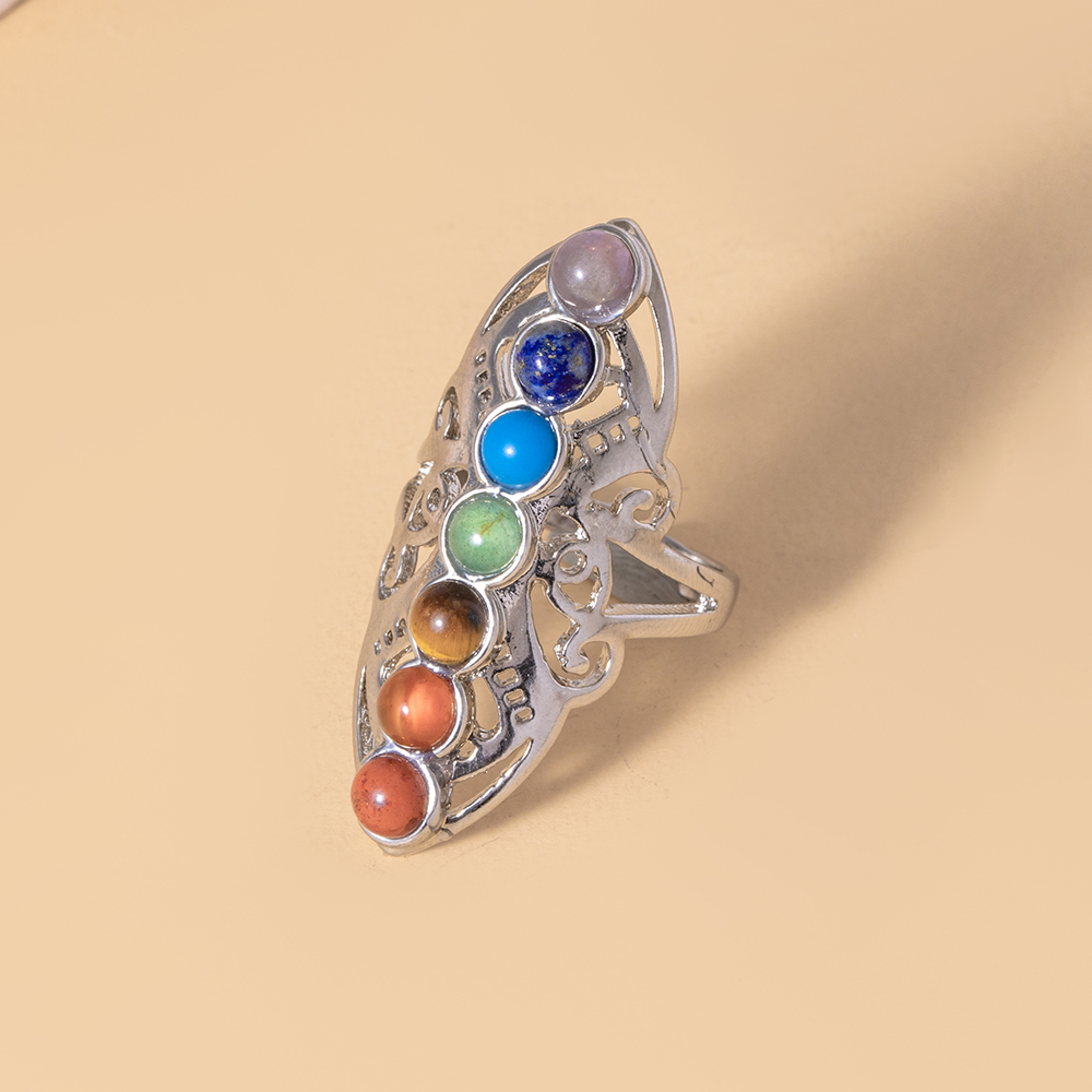 Seven Colors Rough Stone Fashion Hollow Natural Gemstone Charla Ring