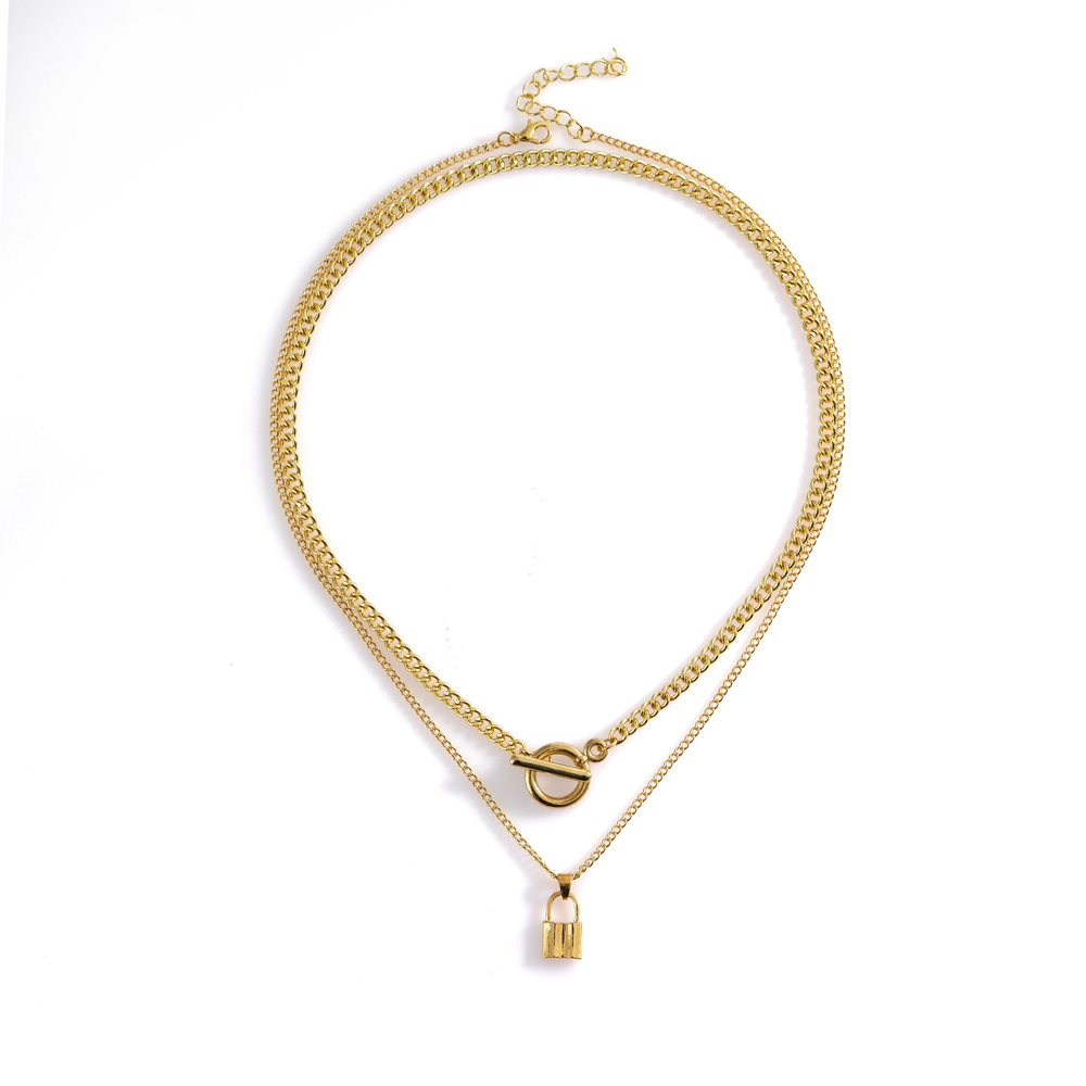 Fashion Elegant Gold Plated Lock Pendant Multi-Layer Clavicle Chain OT Buckle Necklace