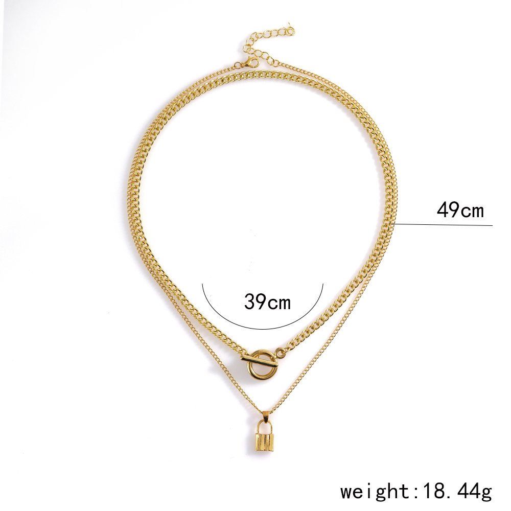 Fashion Elegant Gold Plated Lock Pendant Multi-Layer Clavicle Chain OT Buckle Necklace