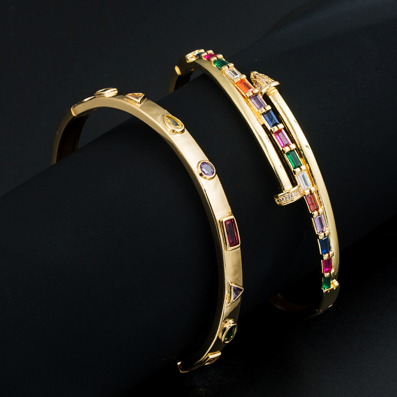 Creative Fashion Geometry Pattern Copper Plating 18K Gold Micro Inlaid Zircon open bracelet