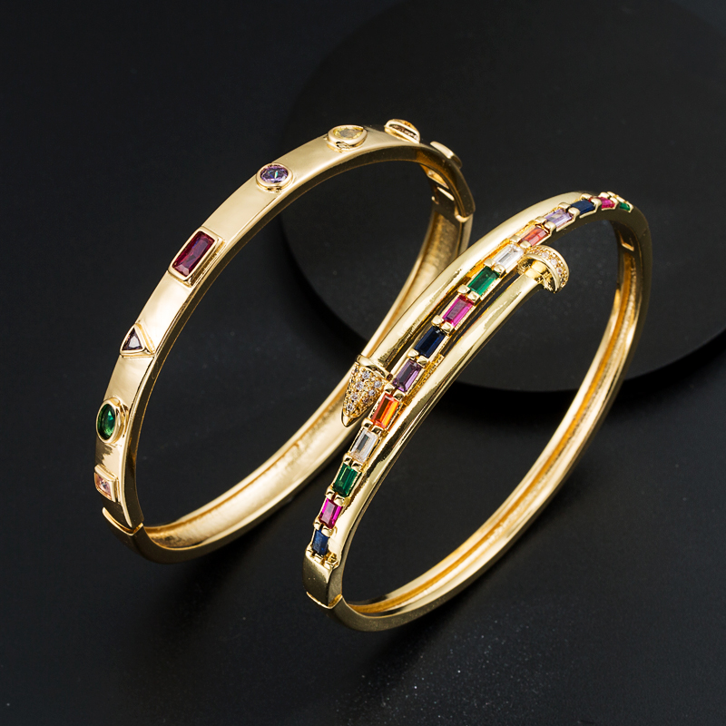 Creative Fashion Geometry Pattern Copper Plating 18K Gold Micro Inlaid Zircon open bracelet