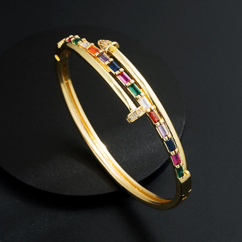 Creative Fashion Geometry Pattern Copper Plating 18K Gold Micro Inlaid Zircon open bracelet