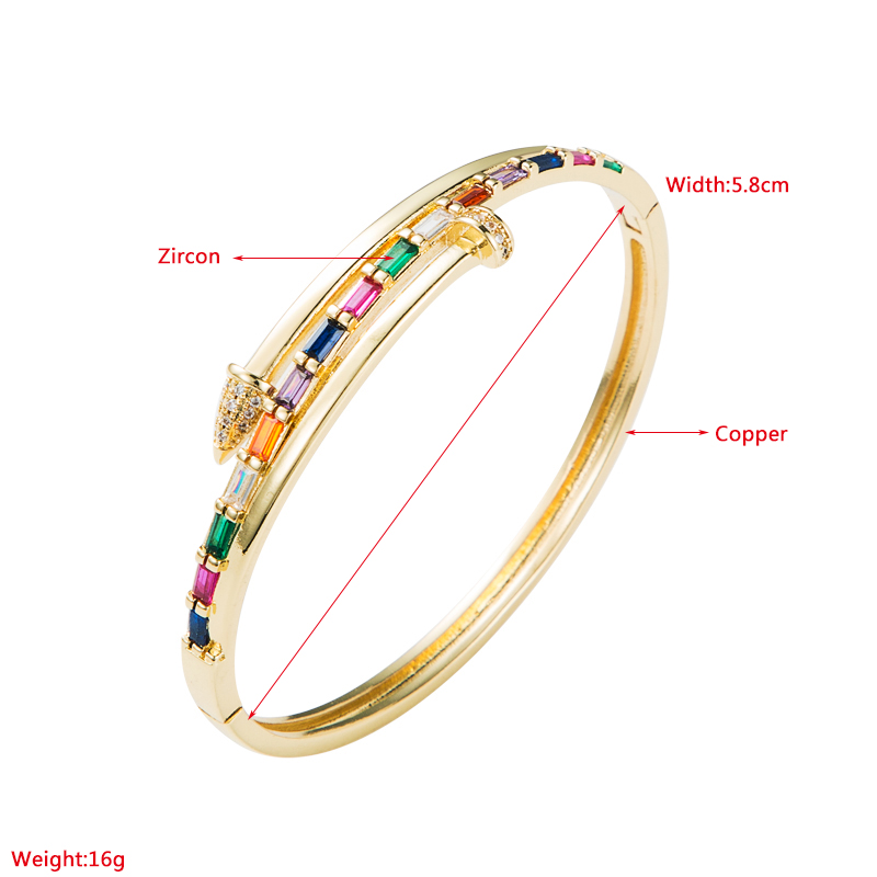 Creative Fashion Geometry Pattern Copper Plating 18K Gold Micro Inlaid Zircon open bracelet