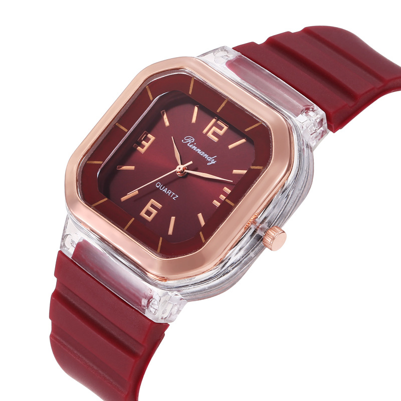 Fashion Simple Square Sports Quartz Casual Silicone Strap Watch
