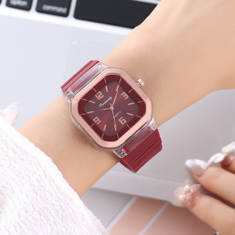 Fashion Simple Square Sports Quartz Casual Silicone Strap Watch