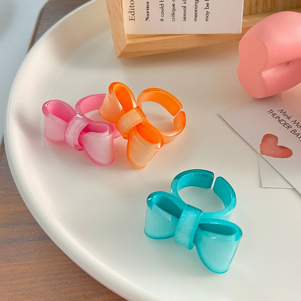 Summer New style Candy Color Bowknot Resin Open Ring