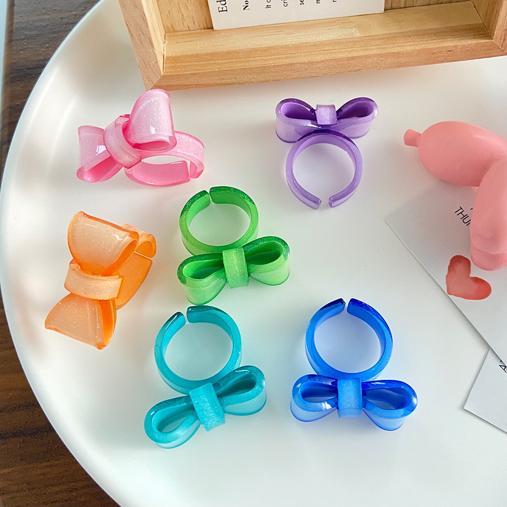 Summer New style Candy Color Bowknot Resin Open Ring