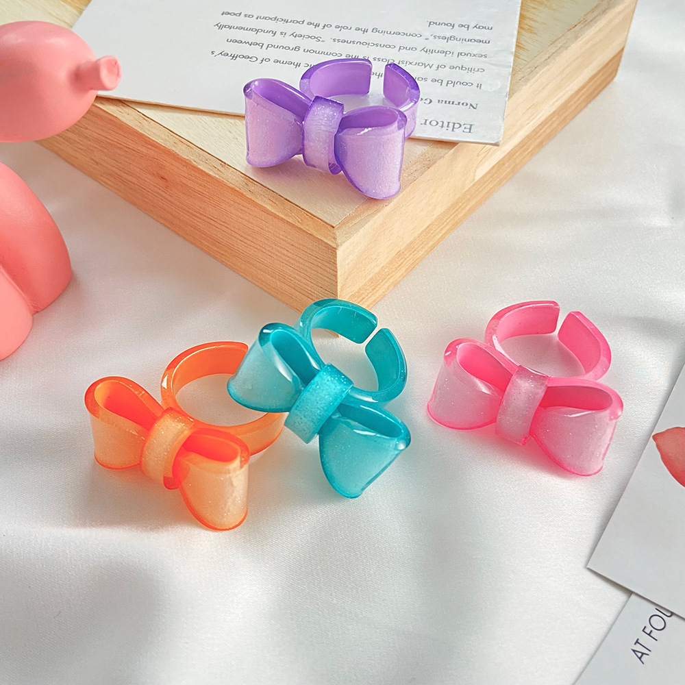 Summer New style Candy Color Bowknot Resin Open Ring