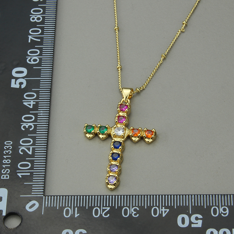New Simple Copper Gold-Plated Color Zirconium Cross Pendant Necklace