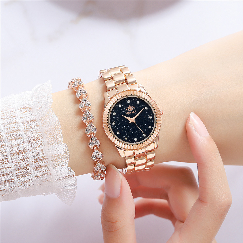 Fashion Rhinestone Womenu0027s Steel Starry Black Quartz Alloy Female Watch