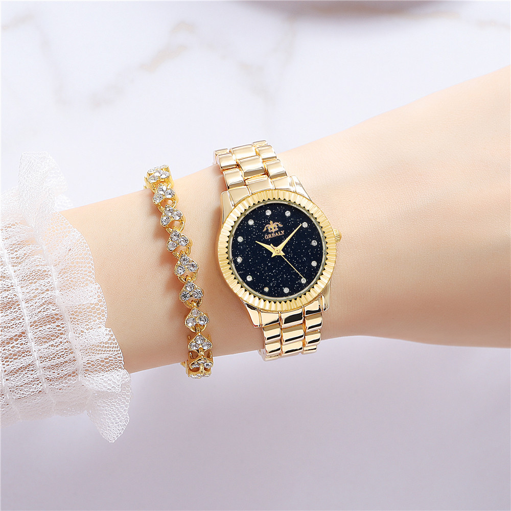 Fashion Rhinestone Womenu0027s Steel Starry Black Quartz Alloy Female Watch