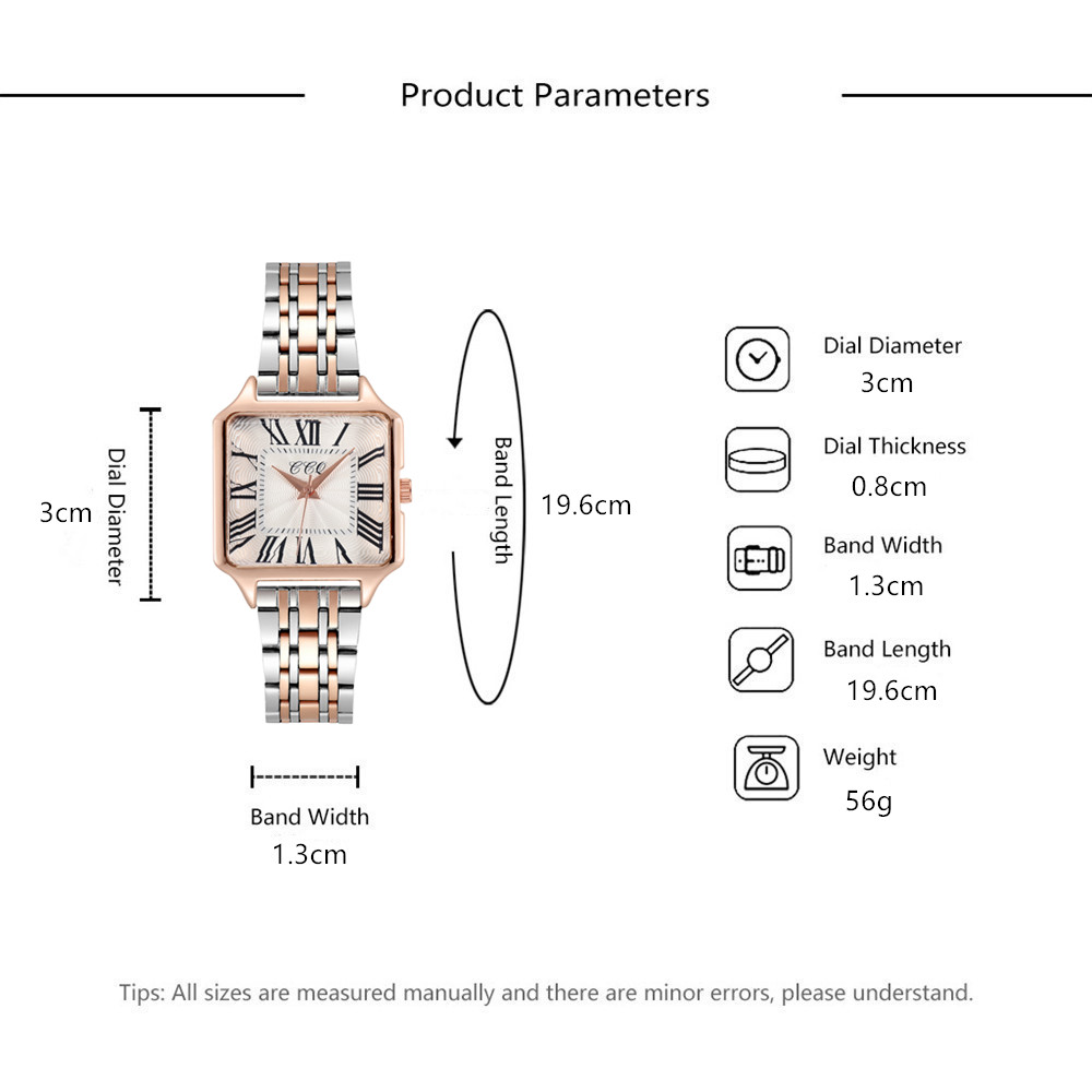 Fashion Square Womenu0027s Roman Scale Gold Steel Belt Quartz Watch