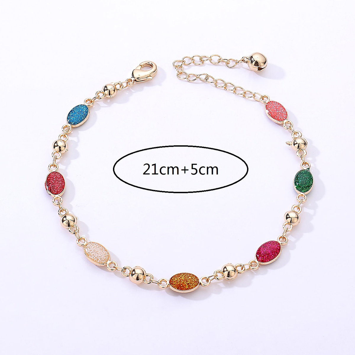 Fashion Summer Bohemian Copper Electroplated 18K Gold Colorful Oil Necklace Oval Anklet