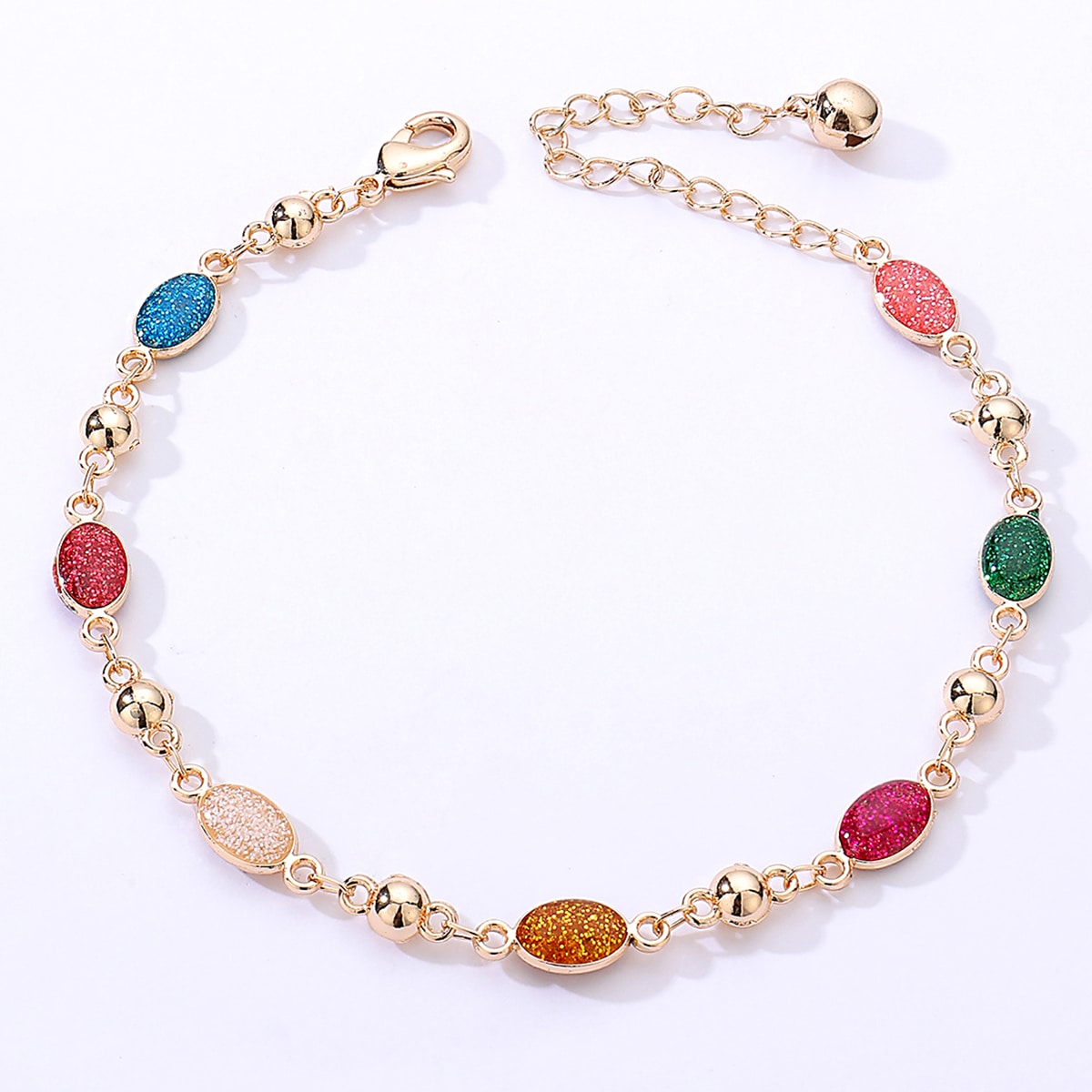 Fashion Summer Bohemian Copper Electroplated 18K Gold Colorful Oil Necklace Oval Anklet