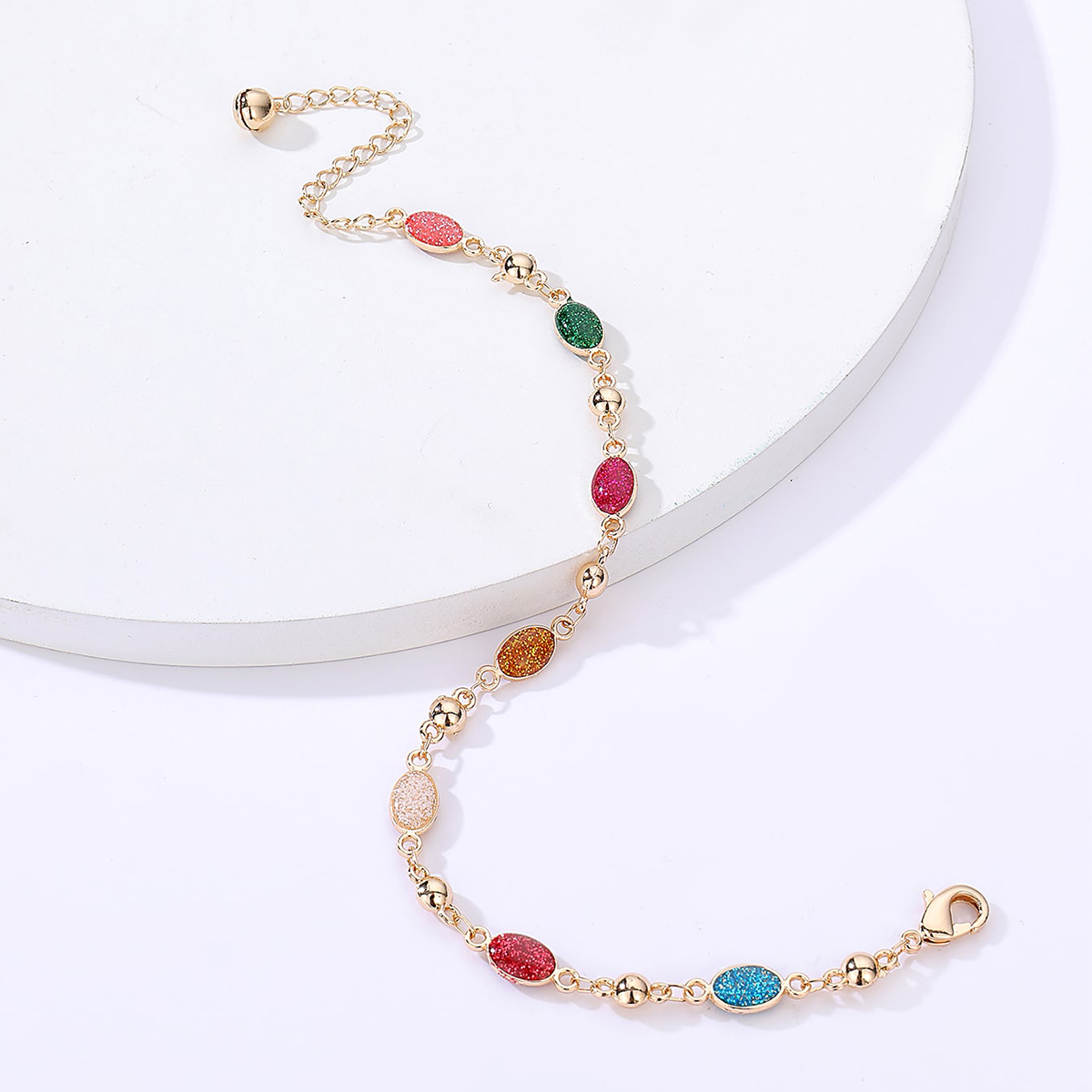 Fashion Summer Bohemian Copper Electroplated 18K Gold Colorful Oil Necklace Oval Anklet