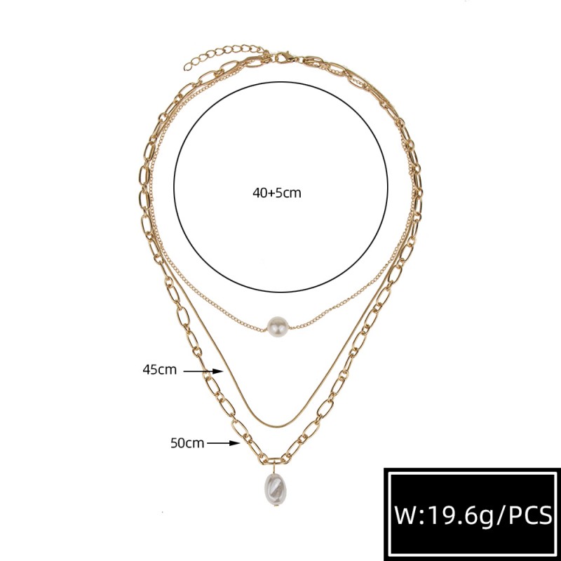 Fashion Three-Layer Clavicle Chain High and Low Pearl Inlaid Necklace