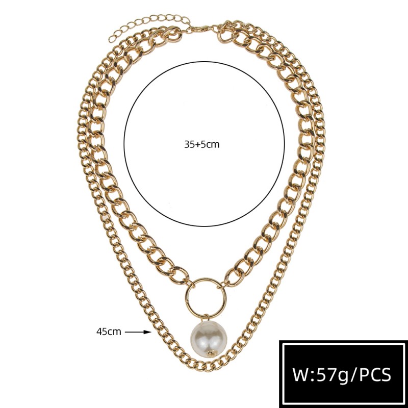 Exaggerated Thick Chain Large Pearl Double Layer Necklace