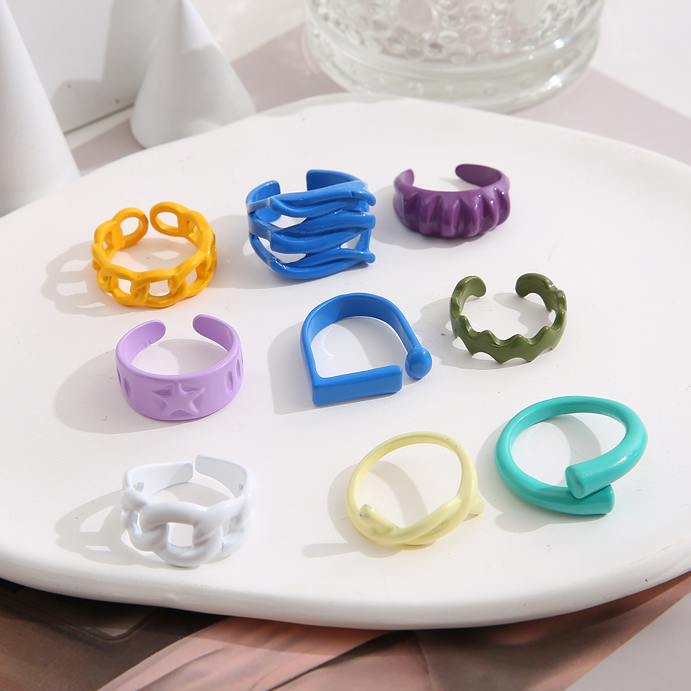New simple geometric solid color alloy 9-Piece Ring Set