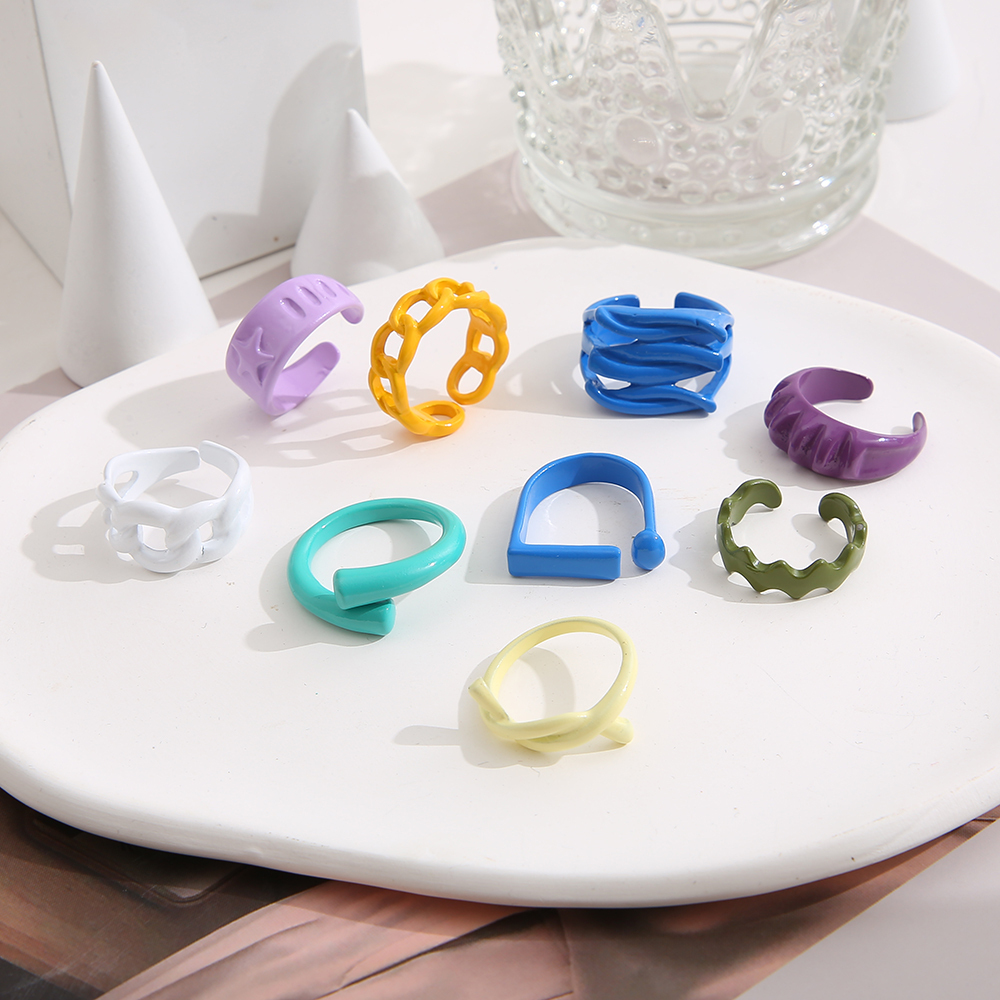 New simple geometric solid color alloy 9-Piece Ring Set