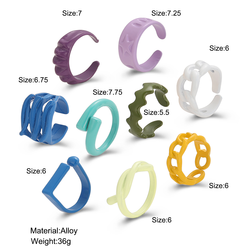 New simple geometric solid color alloy 9-Piece Ring Set