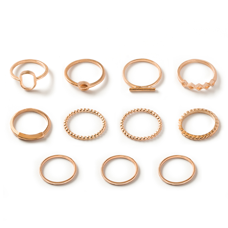 Fashion Simple Gold Plated Geometric Knuckle Ring 11 Piece Suit Women