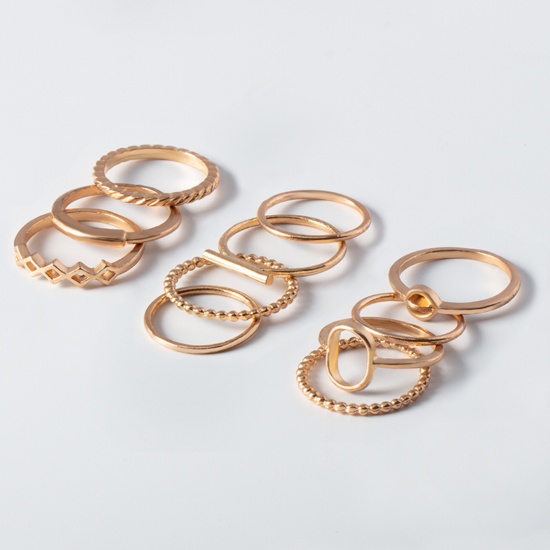 Fashion Simple Gold Plated Geometric Knuckle Ring 11 Piece Suit Women