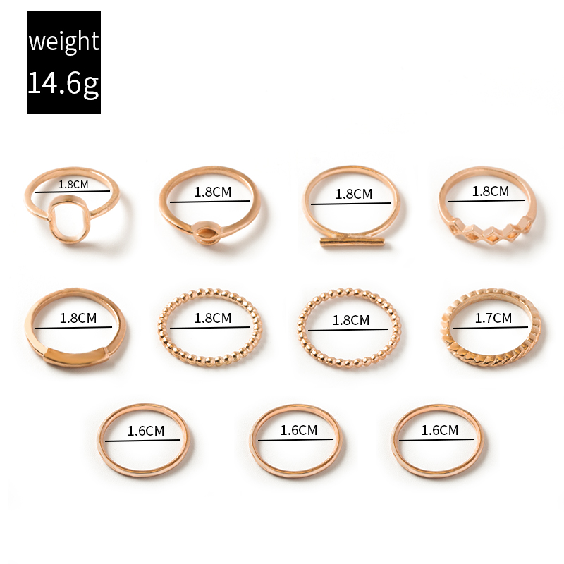 Fashion Simple Gold Plated Geometric Knuckle Ring 11 Piece Suit Women