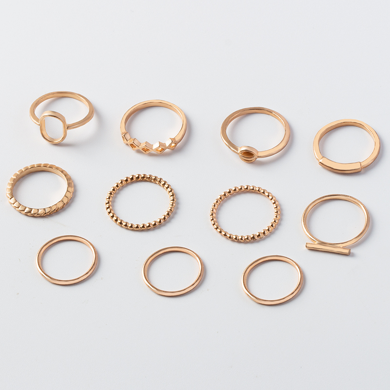 Fashion Simple Gold Plated Geometric Knuckle Ring 11 Piece Suit Women