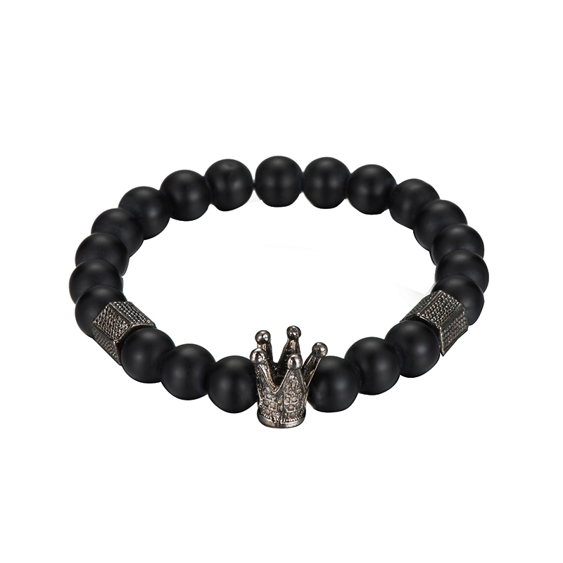 New Arrival Fashion Handmade Black Beaded Menu0027s Crown Bracelet