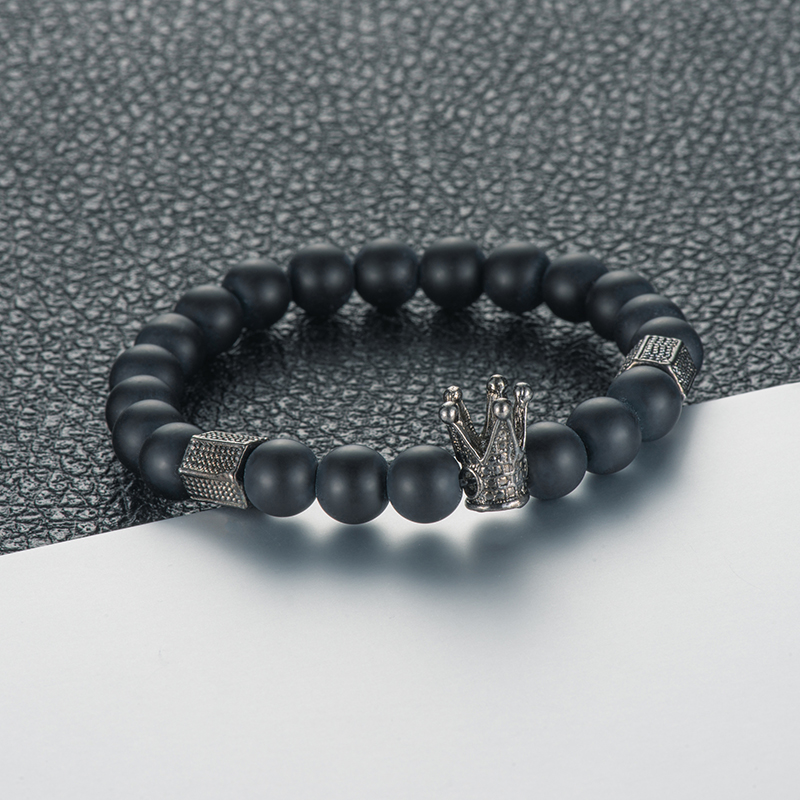 New Arrival Fashion Handmade Black Beaded Menu0027s Crown Bracelet
