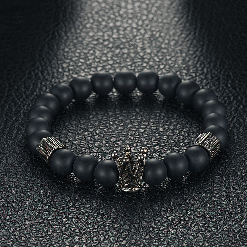 New Arrival Fashion Handmade Black Beaded Menu0027s Crown Bracelet