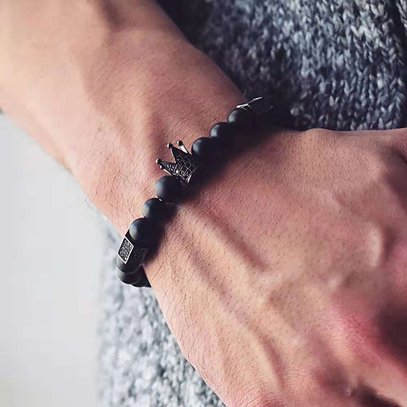 New Arrival Fashion Handmade Black Beaded Menu0027s Crown Bracelet